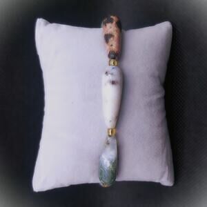 Large Tear Drop Gemstone Bracelet Artisan Made Earthy Beaded Stretch Chunky NEW